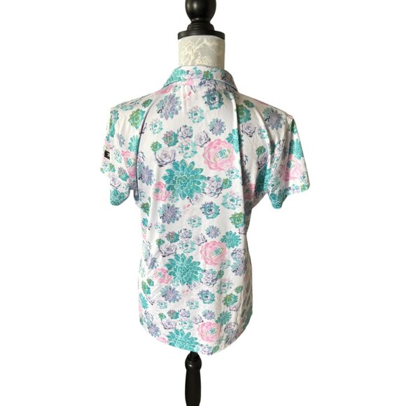 Waggle Women’s Succulent Print Golf Polk Shirt Size Large Short Sleeves - Picture 2 of 5